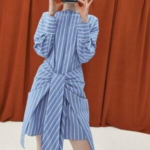 MM Lafleur Blue Striped Mini Dress